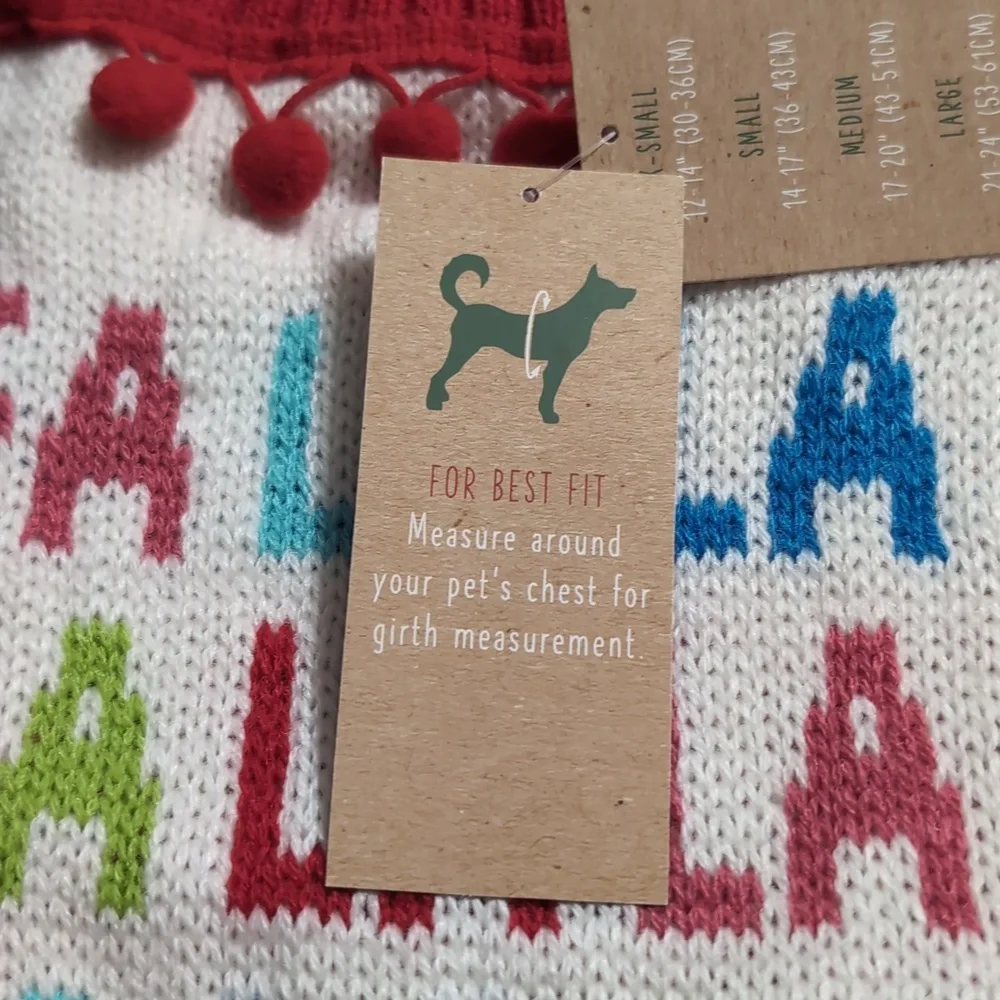 Christmas Holiday dog sweater Fa La La red Pom Pom neck New XS/S